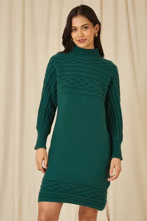 Yumi Womens Roll Neck Knitted Dress With Fitted Waist - Size Medium