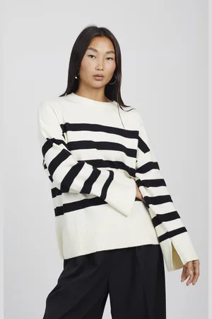 Brave Soul Womens Striped Loose Fit Jumper With Wide Sleeves - Size Small