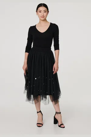 Izabel London Womens Reversible Hanky Hem Mesh & Knit Midi Skirt - Size 18 UK