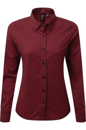 Premier Womens/Ladies Maxton Check Long Sleeve Shirt ( /Red) - Size Small