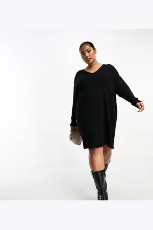 Pieces® Womens Curve v-neck mini jumper dress in -Grey - Size X-Large