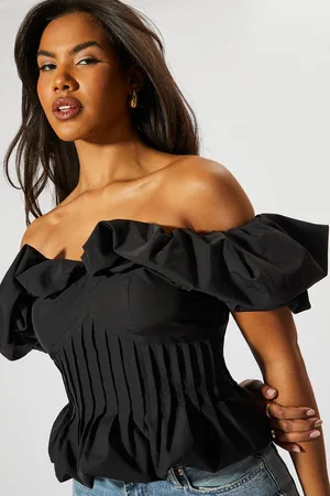 MissPap Womens Ruffle Bardot Cinched Waist Top - - Size 8 UK
