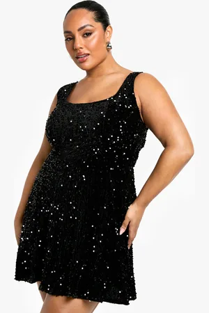 Boohoo Womens Plus Sequin Velvet Skater Dress - - Size 28 UK