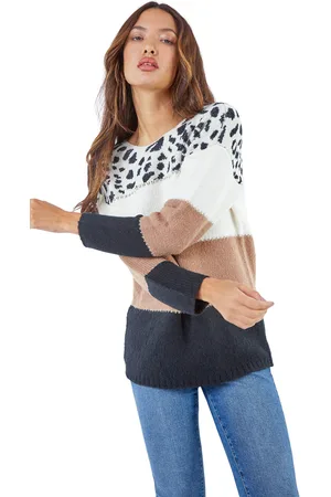 Roman Womens Animal Print Colour Block Jumper - - Size 16 UK