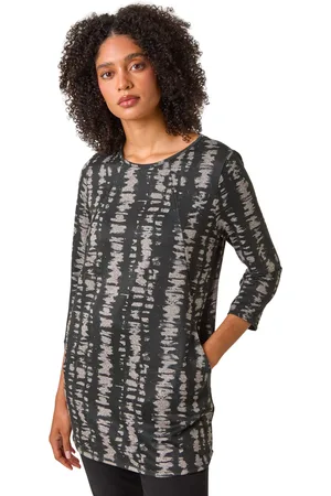 Roman Womens Abstract Print Tunic Pocket Stretch Top - - Size 10 UK