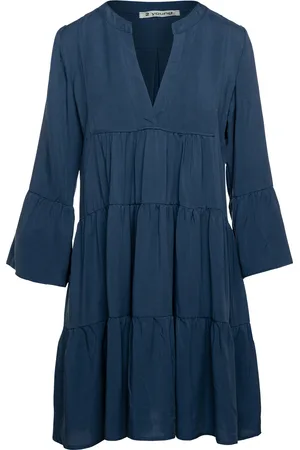 Conquista Womens Indigo Tencel Gathered Seams Dress - - Size Small