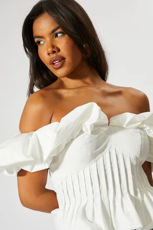 MissPap Womens Ruffle Bardot Cinched Waist Top - - Size 10 UK