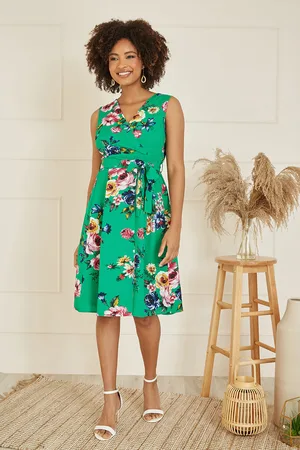 Mela Womens Floral Wrap Over Midi Skater Dress - Size 12 UK