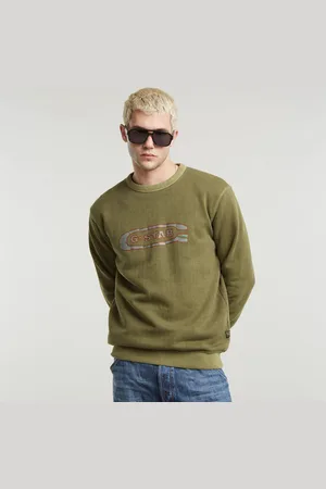 G-Star Mens G-Star RAW Destroyed G Logo Washed Sweater - Cotton - Size Large