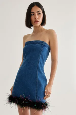 NASTY GAL Womens Feather Hem Bandeau Dress - - Size 14 UK