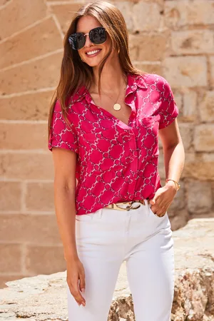Sosandar Womens Chain Print Short Sleeve Shirt Viscose - Size 6 UK