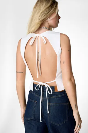 NASTY GAL Womens Bow Detail Backless Tailored Top - - Size 10 UK