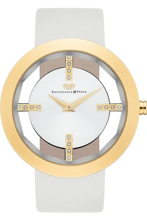 Rhodenwald & Söhne Womens Female Quartz Yellow Gold Genuine Leather Off-White Watch - Stainless Steel (archived) - One Size
