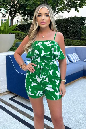 Ax Paris Womens And White Floral Printed Frill Top Belted Playsuit - Size 8 UK