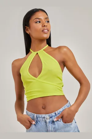 Pink Vanilla Womens Ribbed Halterneck Crop Top - - Size 12 UK