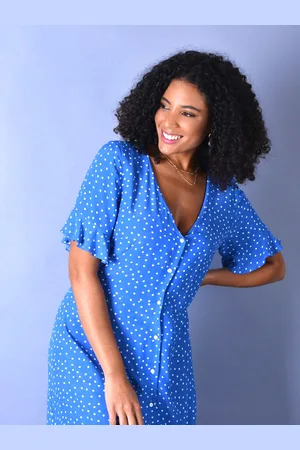 Live Unlimited London Womens Spot Print Short Sleeve Button Through Midi Dress - Size 18 UK
