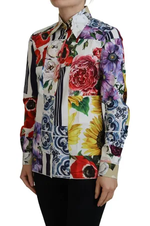 Dolce & Gabbana WoMens Multicolor Floral Cotton Collared Blouse Top - - Size EU 36 (Womens)