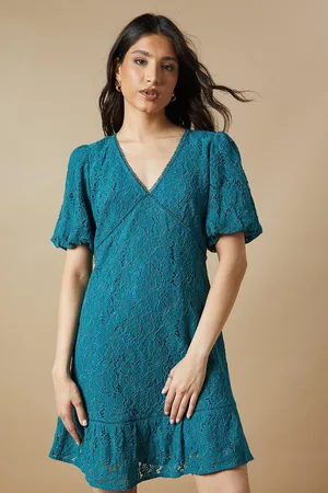 Oasis Womens Lace Puff Sleeve Mini Dress - - Size 10 UK