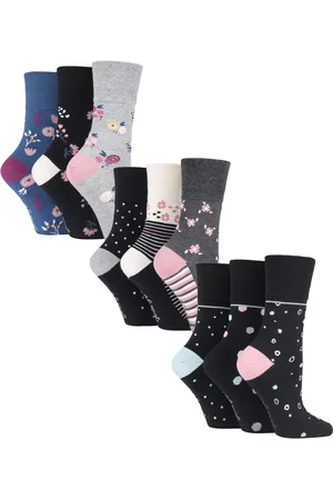 Gentle Grip 9 Pair Multipack Ladies Cotton Crew Non Elastic Socks