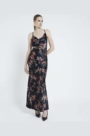 River Island Womens Slip Maxi Dress Floral Cowl Neck - Size 8 UK
