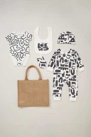 HOMEGROWN Baby Unisex Organic Cotton 5-Piece Printed Gift Set - - Size Newborn