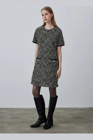 Gusto Womens Textured Tweed Dress With Pockets - - Size Medium