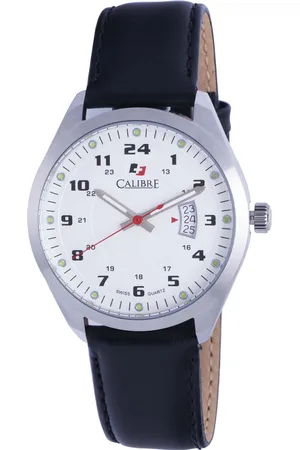 Calibre Mens Trooper Swiss Made Movement Watch Leather Calfskin Strap White Dial - One Size