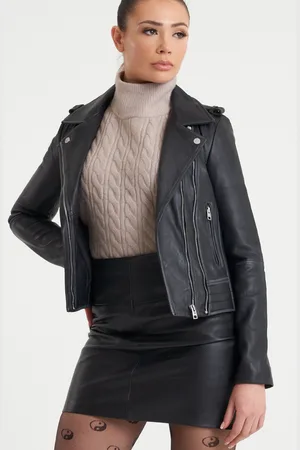 Barneys Originals Womens Washed Leather Biker Jacket - - Size 22 UK