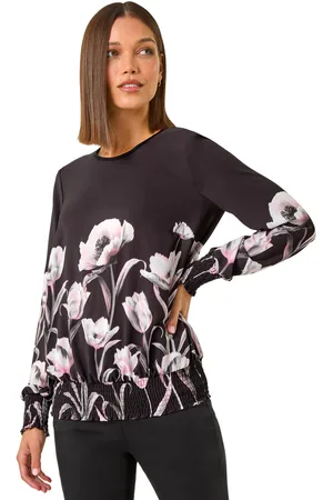 Roman Womens Floral Print Shirred Hem Top - - Size 20 UK