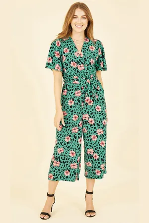 Mela Womens Animal Print Jumpsuit With Angel Sleeves - Size 16 UK
