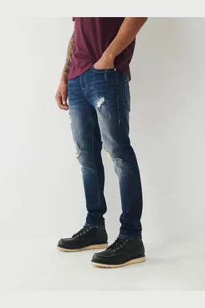 True Religion Mens Jack Single Needle No Flap 30 in In Courageous Dark Wash With Rips - - Size 28 (Waist)