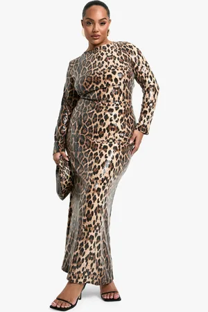 Boohoo Womens Plus Leopard Sequin Column Maxi Skirt - - Size 20 UK