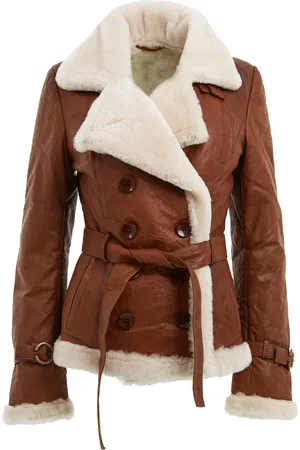 Infinity Womens Double Breasted Sheepskin Aviator Jacket-Leshan - Size 12 UK