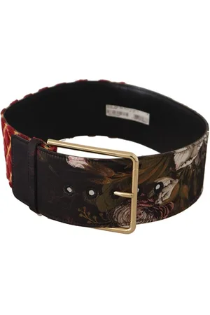 Dolce & Gabbana WoMens Multicolor Wide Leather Floral Gold Metal Buckle Belt - Canvas - Size 75 cm