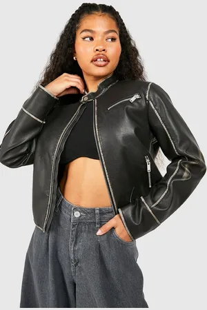 Boohoo Womens Petite Fitted Moto Vintage Look Faux Leather Jacket - - Size 8 UK