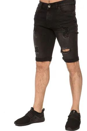 Enzo Mens Ripped Skinny Shorts - Cotton - Size 38 (Waist)