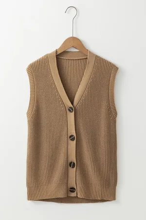 Azura Exchange Womens Parchment V Neck Buttoned Front Sweater Vest - - Size Small