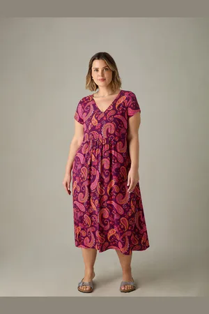Live Unlimited London Womens Plum Paisley Tiered Midi Dress - - Size 28 UK