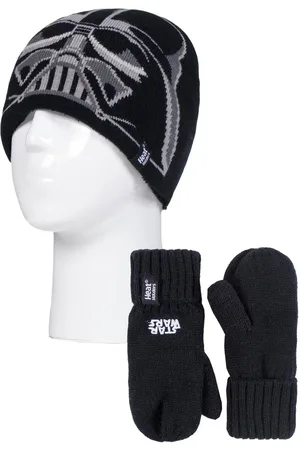 Heat Holders Boys Fleece Lined Marvel/Star Wars Warm Thermal Ski Beanie Winter Hat and Mittens Set - Darth Vader - - Size 4-6Y