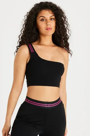 SikSilk Womens Tape One Shoulder Cropped Bralette in Cotton
