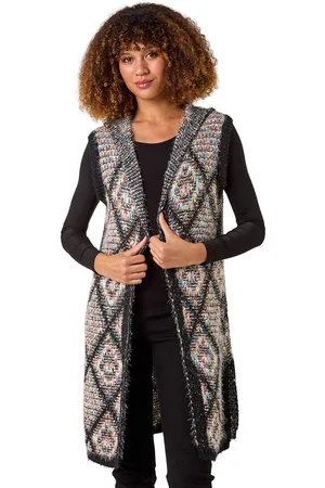 Roman Womens Diamond Hooded Knit Gilet - - Size 14 UK