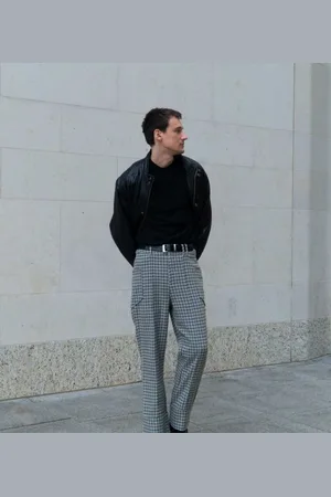 Labelrail Mens x Isaac Hudson wide leg houndstooth slouchy trousers in deep - Size Medium