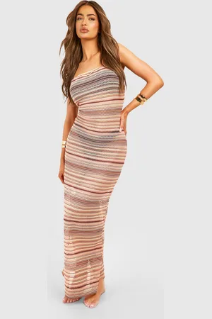 Boohoo Womens Stripe Crochet Bandeau Beach Maxi Dress - - Size Large