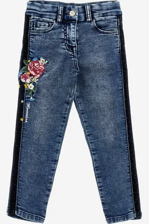 MONNALISA Girls Embroidered Denim Stretch Jeans in - Size 12Y