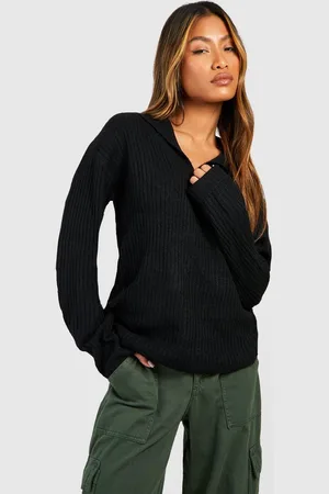 Boohoo Womens Soft Rib Knit Polo Collar Jumper - - Size Small