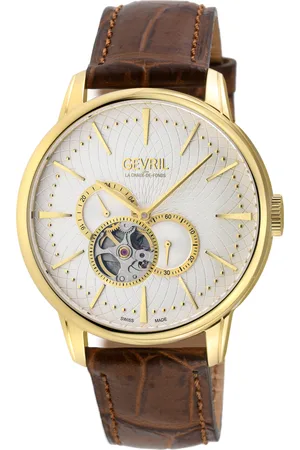 Gevril Mens Mulberry IPYG Case, Silver/White Dial with embossed textured, Genuine Italian Handmade Leather Strap. - One Size