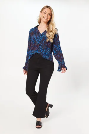 wallis Womens Animal Frill Sleeve Button Through Shirt viscose - Size 20 UK