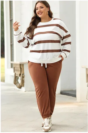 Azura Exchange Womens Stripe Striped Drop Shoulder Pullover and Jogger Pants Set - Size Small