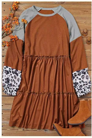 Azura Exchange WoMens Leopard Patchwork Waffle Knit Dress in - Size Small