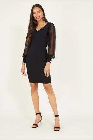 Yumi Womens Knitted Body Con Dress With Chiffon Viscose - Size Small